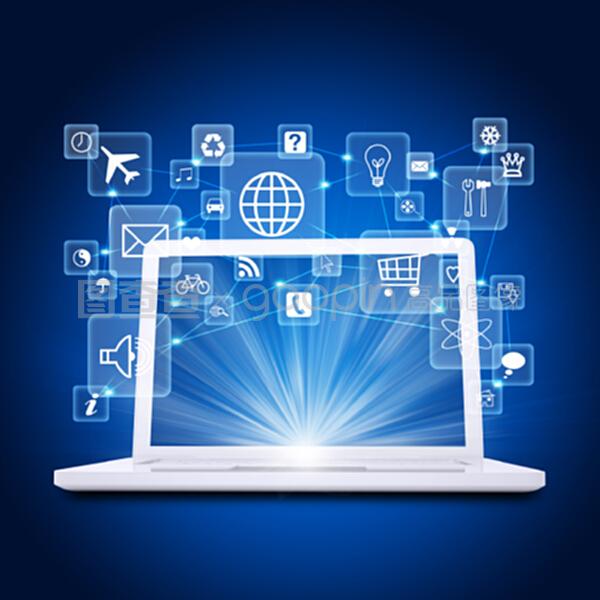 筆記本電腦與應(yīng)用程序圖標(biāo) 計(jì)算機(jī)網(wǎng)絡(luò)應(yīng)用軟件的交互核心